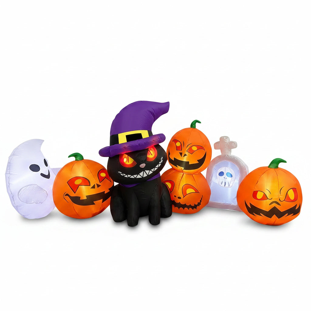 Micocah 8FT Halloween Inflatable Cat & Pumpkin Decorations with LED Lights